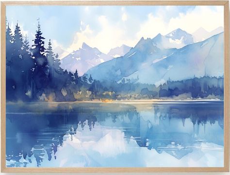 Mountain Range Watercolor, Water Colour Mountain Painting, Alberta Rockies, Utah Landscape, Mountains Wall Art, Landscape Blue, Learn Watercolor Painting, Watercolor Art Landscape, Beginner Art