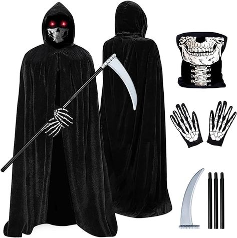 Grim Reaper Costumes, Grim Reaper Cloak, Reaper Cloak, Grim Reaper Halloween Costume, Reaper Scythe, Grim Reaper Scythe, Skull Gloves, Halloween Reaper, Grim Reaper Costume