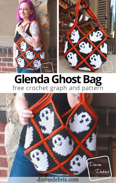 Glenda Ghost Bag free crochet pattern and graph by Divine Debris Crochet Halloween Purse, Crochet Fall Bag, Ghost Bag, Crochet Outfits, Crochet Holiday, Crochet Skull, Spooky Night, Fall Crochet, Fall Crochet Patterns