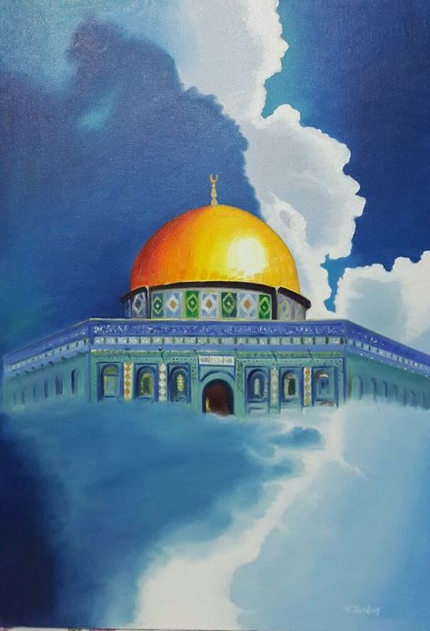 Al Aqsa Mosque Painting, Mosque Painting, Yoga Art Painting, Aqsa Mosque, Watercolor Art Face, Mosque Art, Color Drawing Art, Dome Of The Rock, Canvas Painting Tutorials