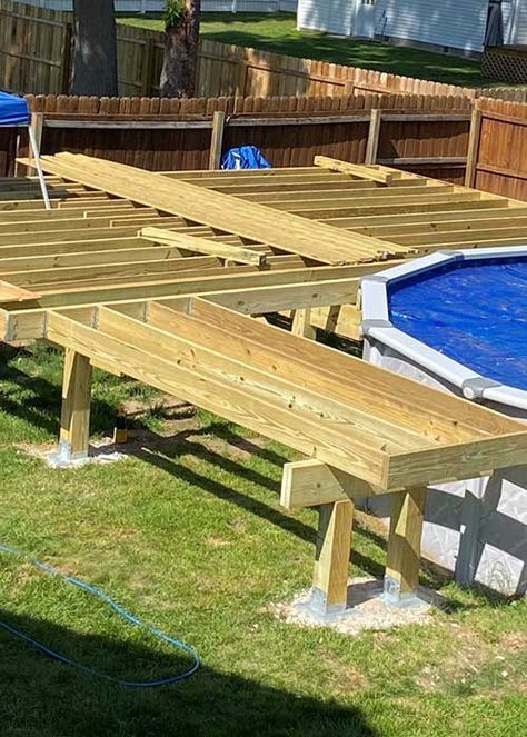 Dave Mills's project Deck On Above Ground Pool, Building A Pool Deck, Above Ground Pool Ideas On A Budget Deck Plans, Above Ground Pool With Deck Off House, Deck Around Above Ground Pool, Easy Pool Deck, Decks For Above Ground Pools, Bush Cabin, Wood Pool Deck