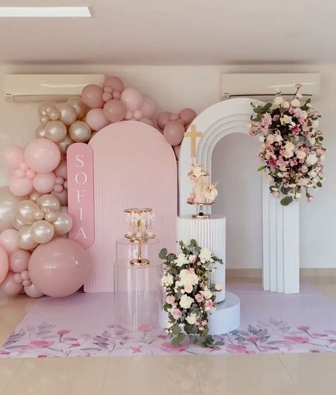 Bautismo Ideas Decoration, Girl Baptism Party, Moon Baby Shower Theme, Baby Shower Gender Reveal Cake, Birthday Party Decoration Ideas, Baptism Decorations Girl, Panel Backdrop, Baptism Party Decorations, Bautizo Ideas