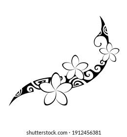 Polynesian Plumeria Tattoo, Islander Flower Tattoo, Tahitian Flower Tattoo, Simple Polynesian Tattoo Designs, Plumeria And Turtle Tattoo, Pikorua Tattoo Maori, Polynesian Flower Tattoo Designs, Small Maori Tattoo Woman, Fiji Flower Tattoo