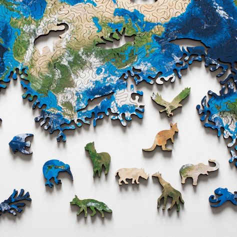 With its flexible shape and selection of animal-shaped pieces, the Earth Puzzle by Nervous System lets you creatively reimagine the world map. Make Your Own Map, World Map Puzzle, Puzzle Logo, Map Puzzle, Puzzle Crafts, Jigsaw Puzzles For Kids, Magical Rainbow, Unique Puzzles, Wood Puzzles