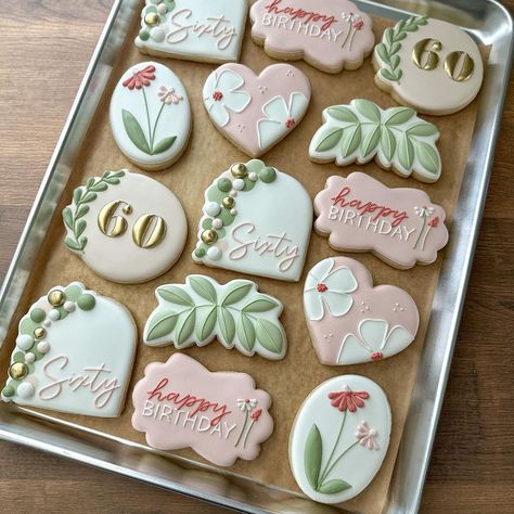 Emily Perkins | Happy 60th 🌸 . . . #birthdaycookies #60thbirthdaycookies #floralcookies #batonrouge #batonrougecookies #cookiesofinstagram | Instagram Mom Birthday Cookies, 60th Birthday Sugar Cookies, 60th Birthday Cookies, 60 Cookies, Emily Perkins, 60th Birthday Ideas For Mom, Beach Theme Birthday, Cookie Birthday Party, Flower Sugar Cookies