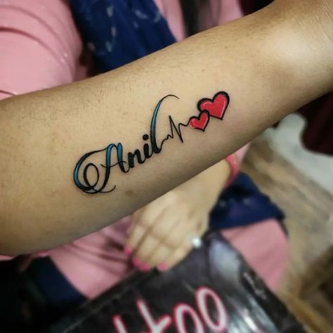 101 Best Name Heart Beat Tattoo Ideas That Will Blow Your Mind! - Outsons Anil Name Tattoo, Heartbeat Tattoo With Name, Heart Beat Tattoo, Heartbeat Tattoo Design, Tattoo Names, Heart Tattoos With Names, Tattoo Design For Hand, Heartbeat Tattoo, Shiva Tattoo Design