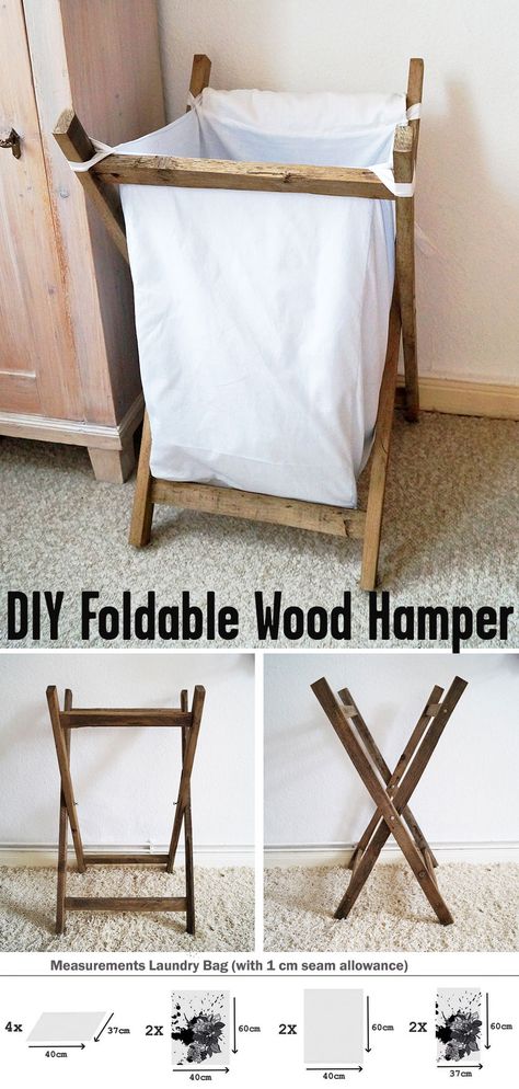 With this post I will show you how you can build this hamper out of pallets and  sewing-tutorials for the laundry bag. I hope that you try this project yourself and I am curious if you like my hamper. Sew Laundry Basket, Laundry Basket Holder Diy Plans, Laundry Hamper Ideas Small Space, Laundry Basket Diy, Laundry Hamper Diy, Laundry Basket Ideas, Diy Hampers, Wood Laundry Hamper, Hamper Diy