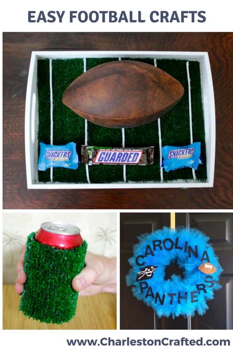 Football time is here again. For those NFL lovers out there, we couldn't be happier. Here are some of our favorite football crafts. Have fun this football season showing your support for your favorite team with some awesome DIY craft ideas. #football #diy #crafts #easy #tips #decoration #charlestoncrafted Nfl Crafts To Sell, Football Diy Crafts, Football Kids Crafts, Diy Football Crafts, Football Homecoming Crafts For Kids, Football Crafts Kids, Football Crafts For Kids, Football Team Wreaths, I Don't Really Care