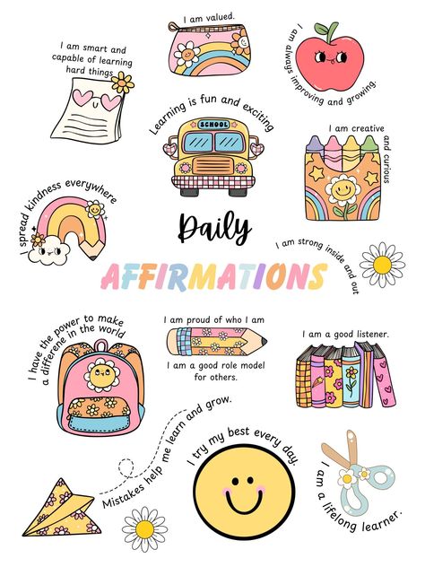 Daily affirmations for classroom Classroom Affirmations Bulletin Boards, Positive Quotes For Life Daily Affirmations Free Printable, Positive Posters For School, Classroom Affirmations For Kids, Classroom Vision Board, Quotes For Kids Positive For School, Affirmation Quotes For Kids, Affirmations For Classroom, Classroom Decor Aesthetic