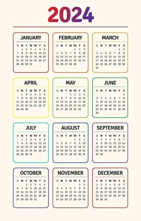 Colorful Minimalist 2024 Calendar Calendar Design Template 2024, 2024 Calender Design, 2024 Calendar Template, Calender 2024 Free Printable, Calander 2024 Design Printable, Calendar Design 2024, Cute Calendar 2024, 2024 Calendar Design, Calender 2024 Designs