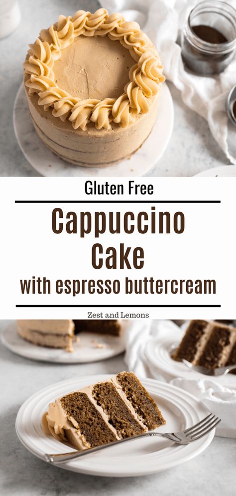 Gluten Free Mocha Cake, Gluten Free Layer Cake Recipes, Gluten Free Espresso Cake, Espresso Dessert Recipes, Brown Sugar Espresso, Espresso Dessert, Espresso Buttercream, Cappuccino Cake, Gf Cake