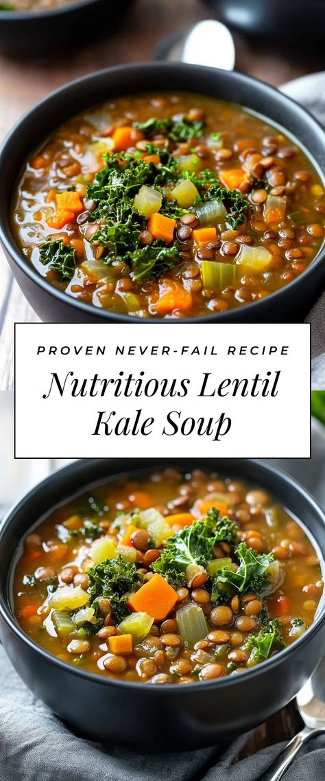 Image for Nutritious Lentil Kale Soup Lentil Kale Soup Recipe, Soups With Kale In It, Lentil Kale Soup, Lentil Kale, Kale Soup Recipes, Stews Recipes, Soup Lovers, Canned Lentils, Lentil Chili