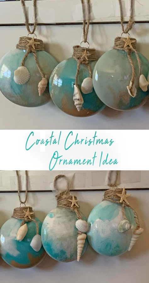 Christmas Beach Tree Ideas, Diy Mermaid Ornament Ideas, Beach Theme Ornaments Diy, Sea Shell Snowman, Beach Christmas Trees Decorations, Ornaments With Shells, Ocean Ornaments Diy, Diy Shell Ornaments Christmas, Diy Beachy Christmas Ornaments