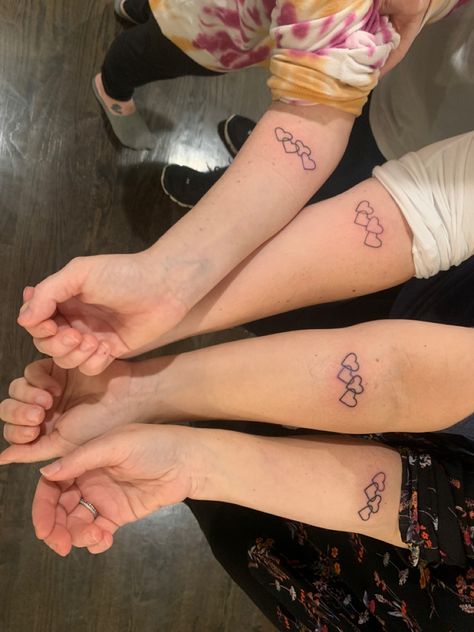 4 Sister Matching Tattoos, Tattoos For 4 Sisters, Tattoo Ideas For 4 Sisters, Matching Tattoos For 4 Cousins, Tattoo For 4 Siblings, Matching Tattoos For 4 Sisters, 4 Sister Tattoos Matching, Small Matching Tattoos For 4 People, 4 Heart Tattoo Family