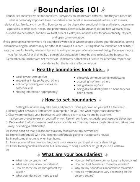 basic worksheet on setting healthy boundaries, exploring boundaries, counseling therapy worksheet Healthy Emotional Boundaries, Relationship Boundaries Worksheet, Boundaries Counseling Activities, Relationship Group Therapy, Be More Put Together, Setting Boundaries For Yourself, Healthy Boundary Responses, Healthy Boundaries Affirmations, Setting Up Boundaries