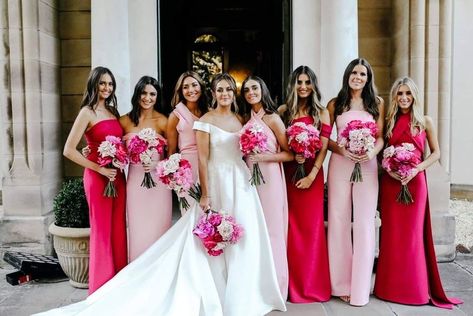 Braidmaids Dress Pink, Bright Pink Wedding Theme, Wedding Shower Dresses, Bright Pink Bridesmaid Dresses, Hot Pink Wedding Theme, Magenta Wedding Theme, Fuschia Bridesmaid Dresses, Wedding Gowns Ideas, Color Wedding Dresses