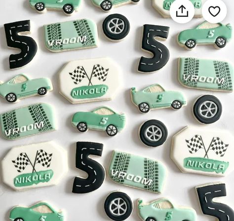 Race Car Decorated Cookies, Cars Birthday Cookies, Race Cars Birthday, Cars Themed Birthday Party, Cookies Party Favors, Race Car Party Favors, Cars Party Favors, 40th Birthday Men, Cow Cookies