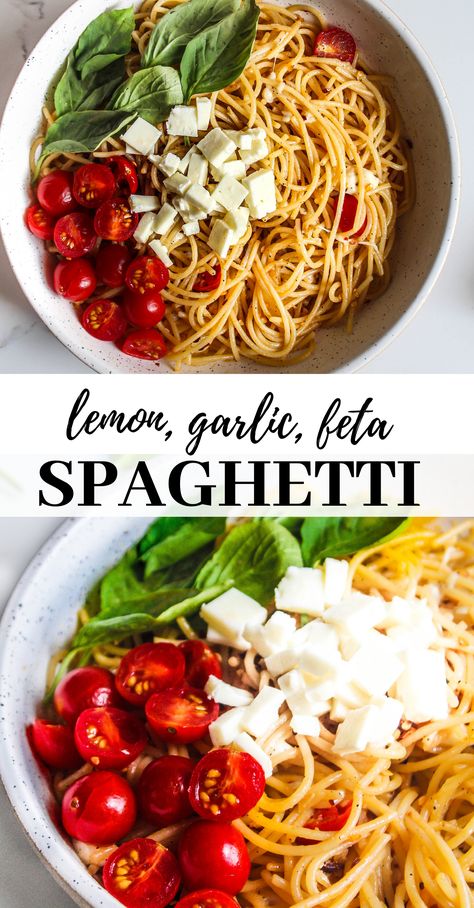 Feta Tomato Recipe, Garlic Pasta Recipes, Feta Spaghetti, Pasta With Feta Cheese, Low Carb Spaghetti, Feta Cheese Recipes, Aglio E Olio, Cherry Tomato Pasta, Feta Recipes