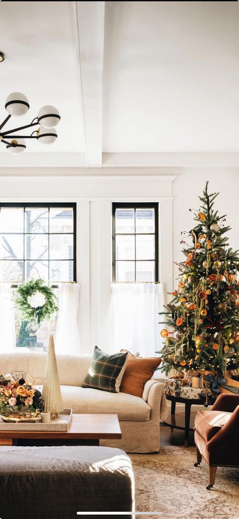 Two Christmas Trees In Living Room, Emily Henderson Living Room, Modern Cottage Bedroom, Jean Stoffer Design, Stoffer Home, Jean Stoffer, Floral Tree, Bookshelves In Living Room, Bright Living Room