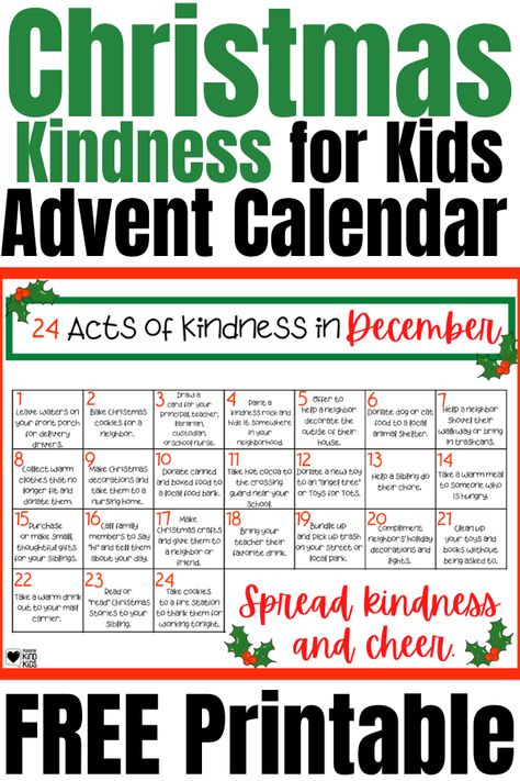 Use this Christmas Kindness for Kids Advent Calendar free printable to get 24 kindness activities perfect for December. Do 24 acts of kindness this December and focus on giving rather than getting. Christmas Kindness For Kids, Kindness Calendar, Kids Advent Calendar, Holidays Activities, 24 Days Of Christmas, Christmas Kindness, Kindness For Kids, Kids Advent, Catholic Lent