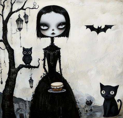 Alice In Gothland 🖤  #goth #gothart #art #fantasy #kunst #mycreation Goth Art Aesthetic, Sympathetic Villain, Tim Burton Inspired Art, Goth Art Drawing, Goth Art Dark, Tim Burton Drawings Style, Tim Burton Drawings, Cute Monsters Drawings, Gothic Artwork