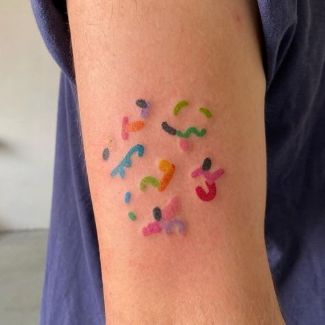 Color Test Tattoo Ideas, Tattoo Color Test, Color Test Tattoo, Crayon Tattoo, Pretty Camera, Camera Roll Dump, Bright Tattoos, Dot Tattoos, Tattoo Color