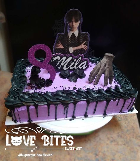 Wednesday Adams Sheet Cake, Wednesday Addams Sheet Cake, Wednesday Adams Cakes, Wednesday Birthday Cakes, Pastel Merlina Addams, Wensday Cake Ideas, Wednesday Addams Birthday Party Cake, Wednesday Theme Cake, Wednesday Addams Cake Ideas