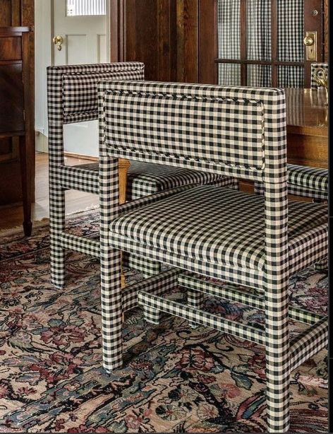 Gingham Dining Chairs, Plaid Dining Chairs, Gingham Chair, Maximalist Decor, White Chair, Home Design Decor, Dream House Decor, Interior Inspo, Dream Home Design