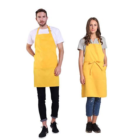 BIGHAS Adjustable Bib Apron with Pocket Extra Long Ties for Women, Men, Chef, Kitchen, Home, Restaurant, Cafe, Cooking, Baking, Gardening etc 13 Colors (Yellow) Chef Kitchen Home, White Apron Chef, Ties For Women, Branded Aprons, Yellow Apron, Apron Yellow, Funny Aprons Apronmen - Quality Men's Aprons For Quality Dudes, Shop Signage, Tie For Women