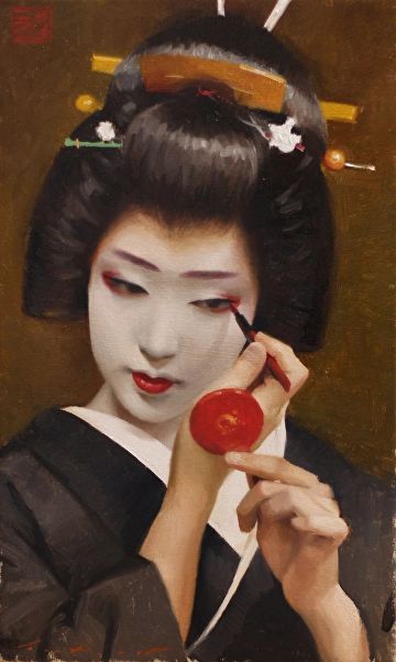 Mamefuji by Phil Couture, Oil, 50cm x 30cm Japanese Geisha Art, Painting Japanese, Asian Artwork, Japan Painting, Geisha Art, Japanese Geisha, Japan Culture, Linen Canvas, Kyoto Japan