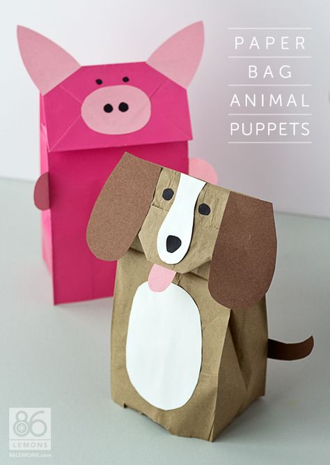 Paper Bag Animal Puppets Tutorial  and FREE Template Download at 86lemons.com Animal Puppets, Puppet Tutorial, Diy Paper Bag, Paper Bag Crafts, Paper Bag Puppets, Folding Origami, Puppet Crafts, Brown Paper Bag, Crafty Kids