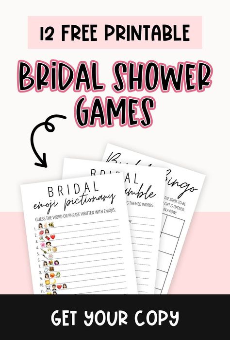 Discover the magic of our bridal shower games, free printables, and templates! Sprinkle in icebreakers and bridal party games to avoid awkwardness and ensure guests bond like life-long friends. Discover these 12 bridal shower game ideas now! Tap here to grab your free downloads and prepare for a bridal shower party that is truly fun and unforgettable. | Wedding Parties Bridal Shower Decorations Printable Free, Free Wedding Games Printables, Bach Party Games Free Printable, Bridal Luncheon Games, Free Printable Wedding Shower Games, Virtual Wedding Shower Games, Games For Bridal Showers Free Printable, Bridal Party Game Ideas, Bridal Shower Printable Games