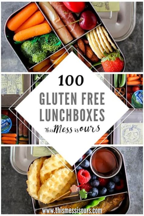 100 Gluten Free Lunchbox Recipes || Well, it’s official! We have headed back to school and I’m back at it again, packing 3 gluten free lunches every day to keep my family well fed and fueled for our busy on-the-go lifestyle. I literally have an arsenal of Pinterest boards where I’ve gathered recipes and inspiration for this year’s lunches and I’m sharing ALL of my favorites with you! Hope you find loads of inspo to help keep things creative...and delicious! #thismessisours #backtoschool #lunch Gluten Free Snacks For School, Cold Lunches Gluten Free, Vegan Gluten Free Lunch Recipes, Gluten Free Lunch Easy, Gluten Free Grab And Go Snacks, Best Gluten Free Lunches, Gluten Free Lunchables, Gluten Free Lunches For School, School Lunch Ideas Gluten Free