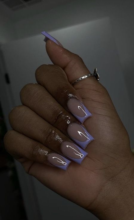 Purple Nail Designs Wedding, Cute Nail Designs Purple, Purple Medium Nails, Back2school Nails, Gold And Purple Nails, Purple Prom Nails, Purple French Tip Nails, Drippy Nails, Ballerina Acrylic Nails