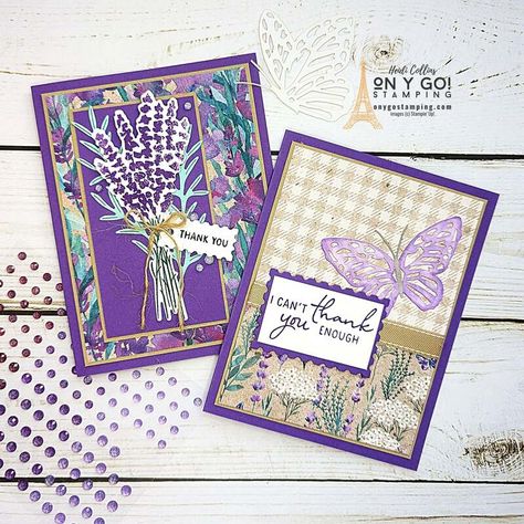 Lavender Stamp, Painted Lavender, Handmade Thank You Cards, Hand Made Greeting Cards, Stampin Up Catalog, Card Making Supplies, Fancy Fold Cards, Stamping Up Cards, Fun Fold Cards