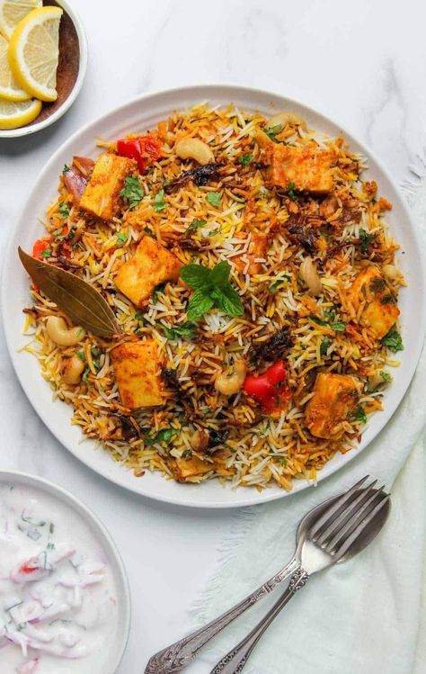 Paneer Biryani | Stovetop Paneer Dum Biryani - Ministry of Curry Vegetarian Biryani, Paneer Biryani, Biryani Rice, Dum Biryani, Fresh Spices, Chaat Masala, Biryani Recipe, Red Chili Powder, Ripe Tomatoes