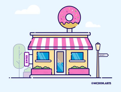 Donut Shop by Marión Carámbula Logo Donat, Candle Cartoon, Donuts Shop, Donut Delivery, Donut Store, Candy Logo, Food Art Painting, Bakery Store, Snack Shop