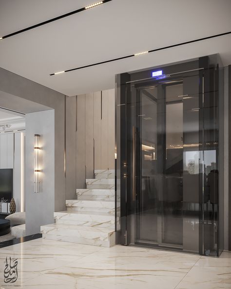 Lift Wall Cladding Design, Rug Trends, Pink And Grey Room Ideas, Area Rug Placement, Deck Furniture Layout, Wall Cladding Designs, Wall Decora, Luxury Staircase, Elevator Interior