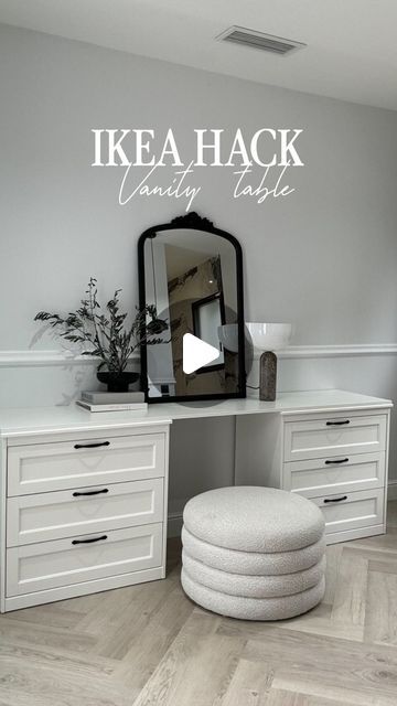 DIY - IKEA Hack on Instagram: "@maison_patchouli shared this elegant IKEA hack combining SONGESAND and FORSANS pieces into a timeless vanity. She created a classic makeup station with decorative mouldings for just €297. Swapping the standard handles for vintage-style ones from Amazon completes the sophisticated look.   For more ideas and inspiration, be sure to check out Sophia’s page @maison_patchouli  . . #ikeahack #ikea #ikeahome #ikeaideas #ikealover #interiordesign #diy #HomeDecor #diyideas #diyproject #home #HomeDIY #InteriorDesign" Diy Dresser To Vanity, Songesand Ikea Hack, Storklinta Hack, Ikea Diy Vanity, Ikea Makeup Vanity Hack, Ikea Malm Dressing Table Hack, Makeup Desk Diy, Ikea Songesand Dresser Hack, Songesand Dresser Hack