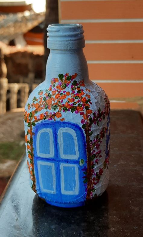 An old monk bottle hand painted Rum Bottle Painting, Old Monk Bottle Painting, Old Monk Bottle Art, Bottles Painting, Bottle Art Projects, Old Monk, Classroom Christmas Decorations, Brandy Bottle, Diy Jar