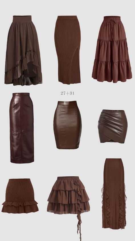 #Brown # Marron # Shirts # Women Long Brown Skirt Outfit Ideas, Marry Brown, Brown Skirt Outfit, Long Brown Skirt, Long Skirt Outfits, Brown Skirt, Brown Skirts, Mermaid Skirt, Fit Ideas