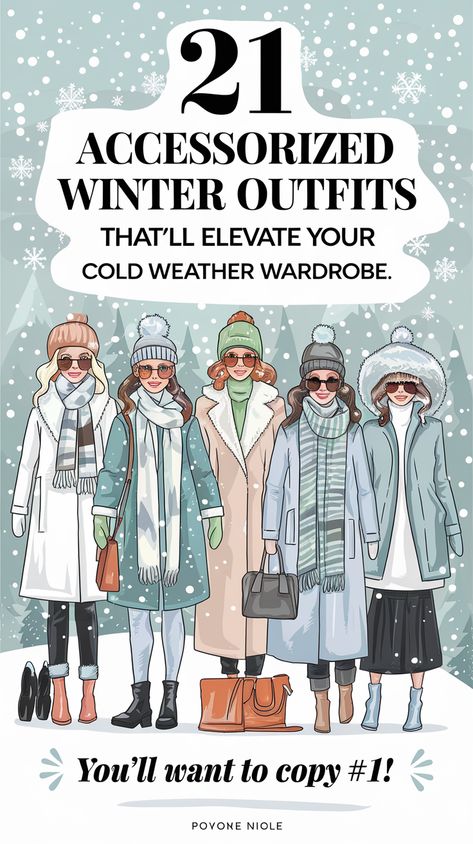 21 Accessorized Winter Outfits That’ll Elevate Your Cold Weather Wardrobe (#11 Is Stunning!) 21 Outfits, Grey Mittens, Layering Ideas, Faux Fur Accessories, Statement Scarf, Evening Wraps, Printed Tights, Fur Accessories, New Years Outfit