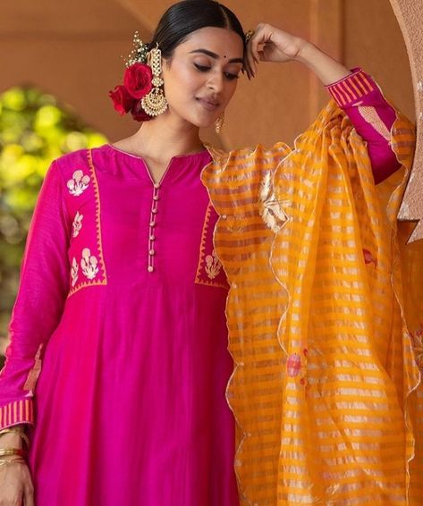 Pink Contrast Color Combinations, Pink Contrast Color Combinations Dresses, Contrast Color Combinations, Contrast Dupatta, Combination Dresses, Pink Contrast, Outfits Indian, Colour Contrast, Color Blocking Outfits