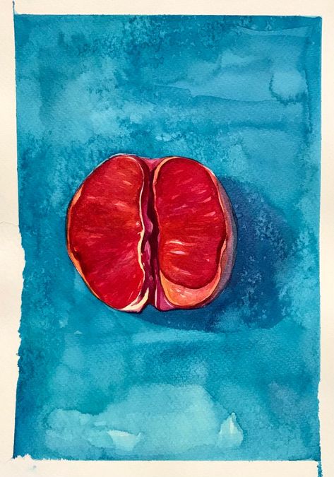 Grapefruit Painting, Kitchen Decor Wall Art, Food Artwork, Beautiful Oil Paintings, Blue Lake, Red Fruit, Mountain Paintings, Watercolor Artwork, Wall Art Living Room