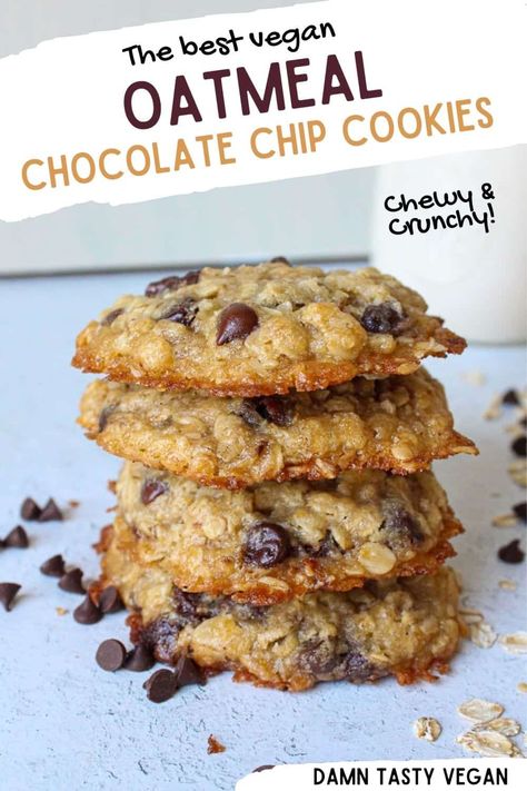 Vegan Oatmeal Chocolate Chip Cookies, Chewy Oatmeal Chocolate Chip Cookies, Oatmeal Chocolate Chip Cookie, Vegan Oatmeal Cookies, Oat Cookie Recipe, Oatmeal Chocolate Chip Cookie Recipe, Oatmeal Cookies Easy, Chocolate Oatmeal Cookies, Vegan Oatmeal