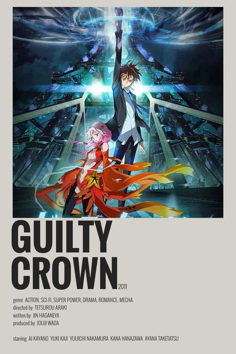 guilty crown minimalist anime poster Guilty Crown Anime, Guilty Crown Poster, Minimalist Anime Poster, Minimalist Anime, The Olsen Twins, Guilty Crown, Best Romance Anime, Anime Suggestions, Anime List