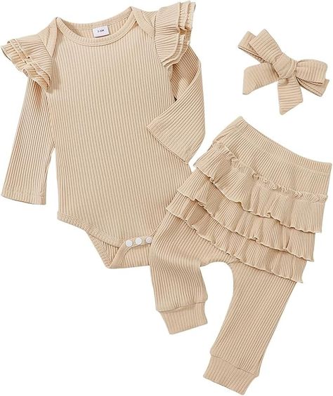 Amazon.com: CETEPY Baby Girl Clothes Newborn Romper Long Sleeve Infant Outfits 3Pcs Ruffle Tops + Pants + Headband Beige 0-3 Months: Clothing, Shoes & Jewelry Infant Outfits, Baby Girl Clothes Newborn, Ruffle Tops, Romper Long Sleeve, Newborn Romper, Long Sleeve Romper, Girl Clothes, Ruffle Top