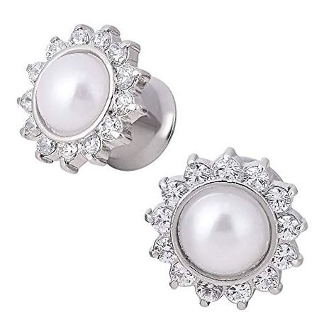 Longbeauty Silvery Stainless Steel Petals Diamond White Pearl Opal Single Flared Flesh Ear Tunnels Plugs Stretcher Expander Gauge 2g-5/8,#White, #Diamond, #Opal, #Pearl Wedding Plugs, Unique Ear Piercings, Ear Tapers, Ear Tunnels, Body Jewelry Piercing, Tunnels And Plugs, Ear Gauges, White Pearl, Piercing Jewelry