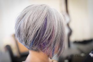 Welcome: Colour Player - Natural Gray Hair with Peek-A-Boo ... Grey Hair With Purple Peekaboo, Highlight Gray Hair, Grey Hair With Purple Highlights, Colourful Highlights, Teal Ombre Hair, Teal Hair Color, Purple Grey Hair, Peekaboo Hair Colors, Purple Hair Highlights