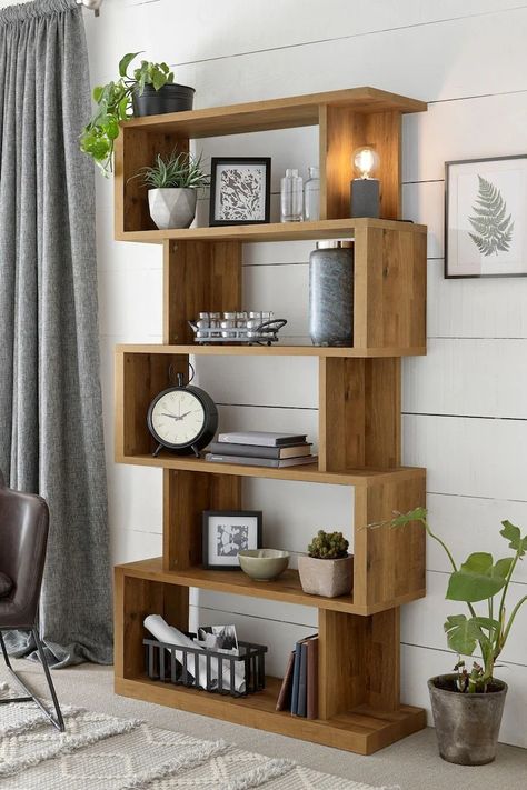 Rustic Shelving Unit, Shelving Units Living Room, Tall Shelf, Furnitur Ruang Keluarga, Tall Shelves, Decorative Shelving, Bookshelf Design, Living Room Shelves, Room Shelves